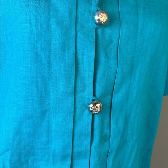 Vintage Valentino Women's SZ44 GREEN Flax button up blouse 90s Costumer Designer - Picture 6 of 9